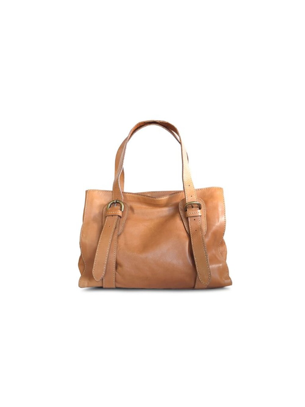 Y2K H&M Leather Shoulder Bag Belted Strap Camel Brown